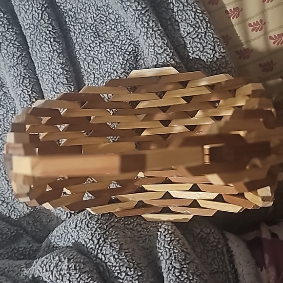 Geometric Wood Block Basket /Planter Decor 7 in L 5.5 A two tone wood color - Picture 5 of 5